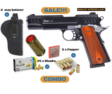 Load image into Gallery viewer, COMBO Kuzey 911 Black X + 25 BLANKS +5 PEPPER & HOLSTER