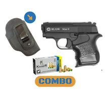 Load image into Gallery viewer, COMBO Blow Mini 9 Black 9mm Blank-pepper gun + 20 blanks & custom suede holster