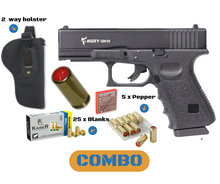 Load image into Gallery viewer, COMBO Kuzey GN19 9mm 25 blank + 5 pepper+ pistol+holster